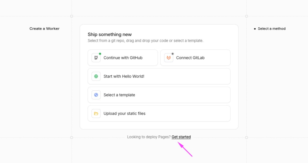 Create a Worker screen with Pages link at the bottom